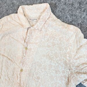 Allsaints Mosaic Shirt Men M Beige Abstract Loop Collar Casual All Saints READ